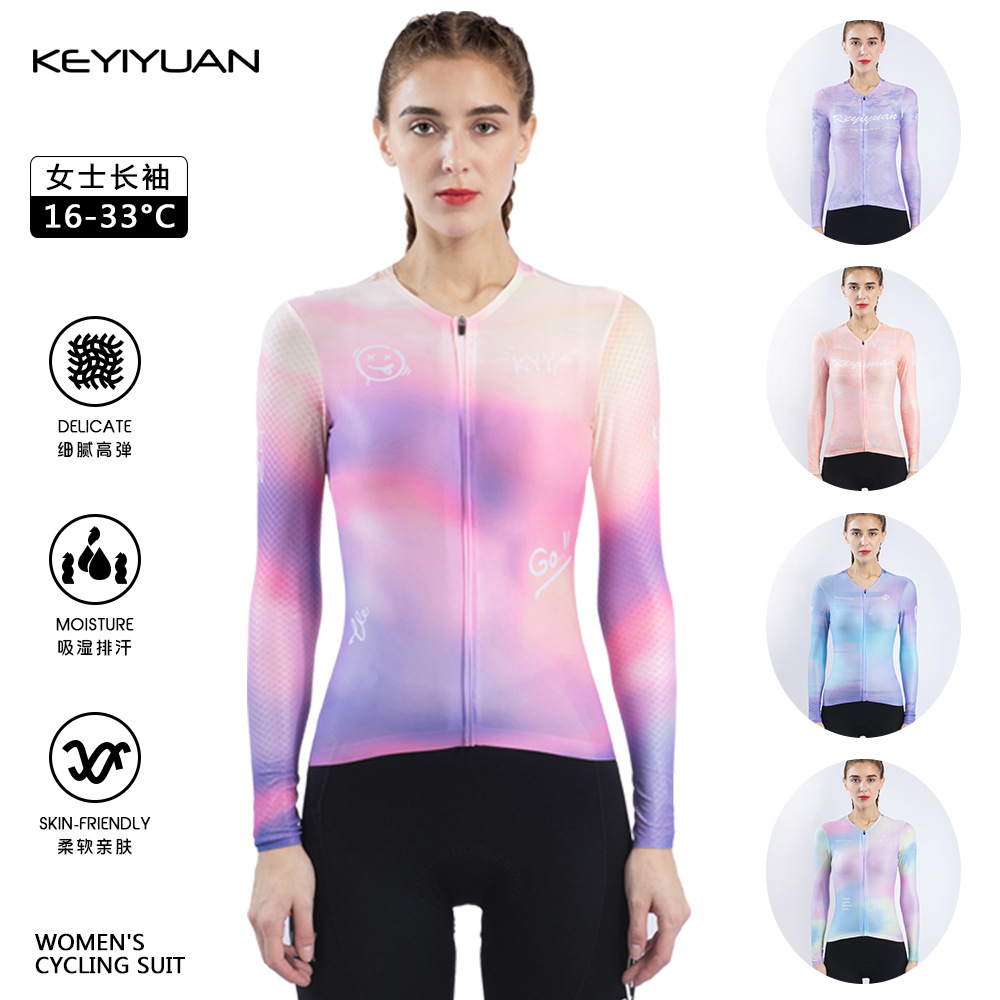 Keyiyuan Women's Spring and Autum Breathable Quick-Drying Bicycle Long-Sleeved Cycling Clothing Road Cycling Clothing