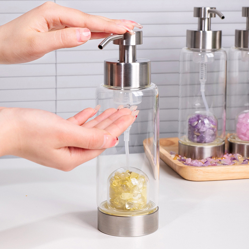 Cross-border Natural Crystal Gravel Glass Bottle Hand Sanitizer Cosmetics Bottled Press Lotion Body Soap Empty Bottle