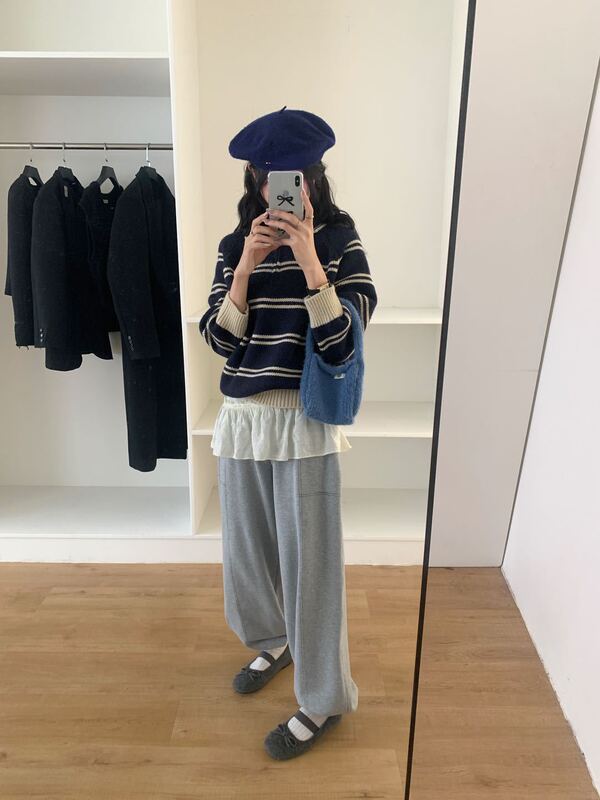 egg翻领条纹毛衣复古半拉链加厚针织衫女秋冬新款慵懒设计感显瘦|undefined