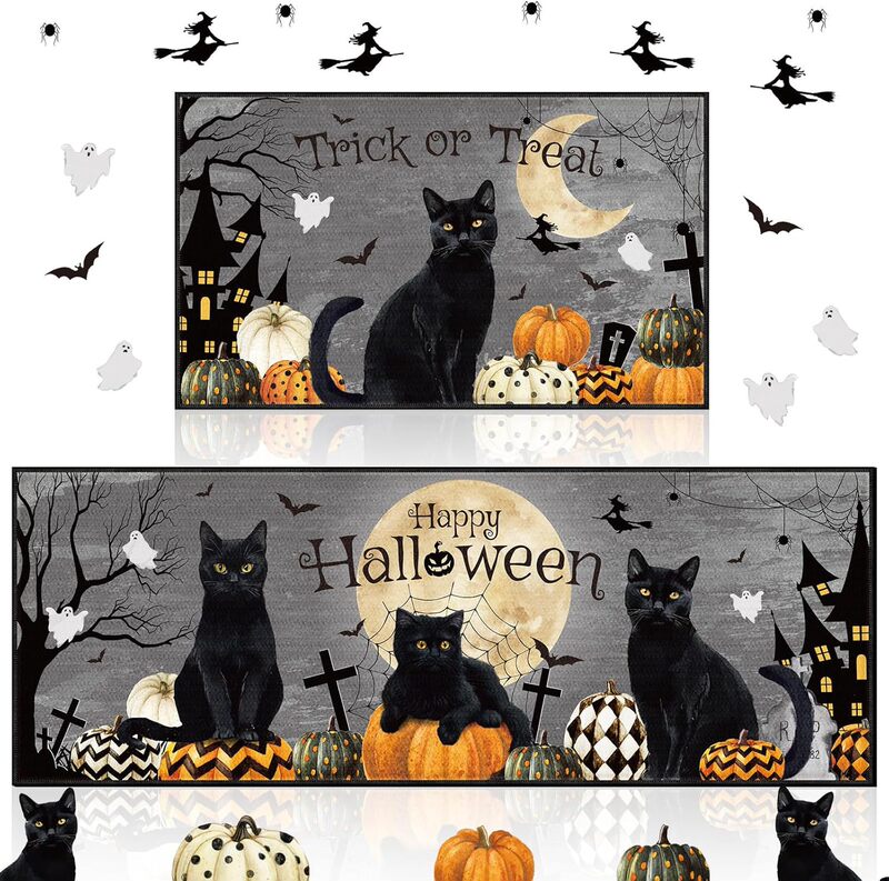 国境を越えたハロウィーンのカボチャの床マットキッチンの2つのセットの長さは汚れに強い吸水足マット玄関マットを管理しやすい|undefined