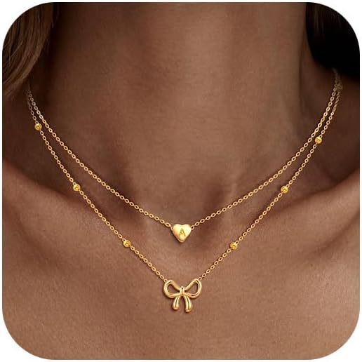 Foreign trade cross-border best-selling 26 letters love pendant bow beaded 14k layered necklace fashion generous necklace
