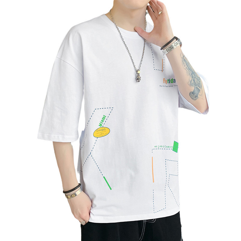 Hombres de verano algodón casual deportivo camiseta de manga corta pareja de hombres manga de cinco suelta versátil nueva moda media manga