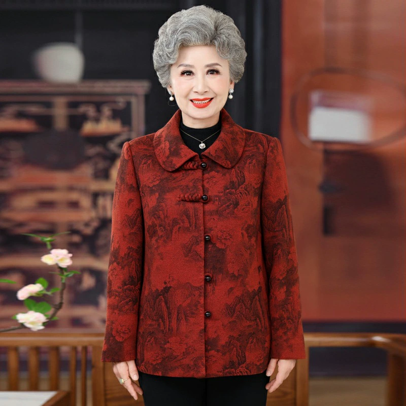 Мама осенняя шерстяная куртка среднего и пожилого возраста благородная шерсть 60 лет бабушка 70 лет осень зима кардиган старушка топ