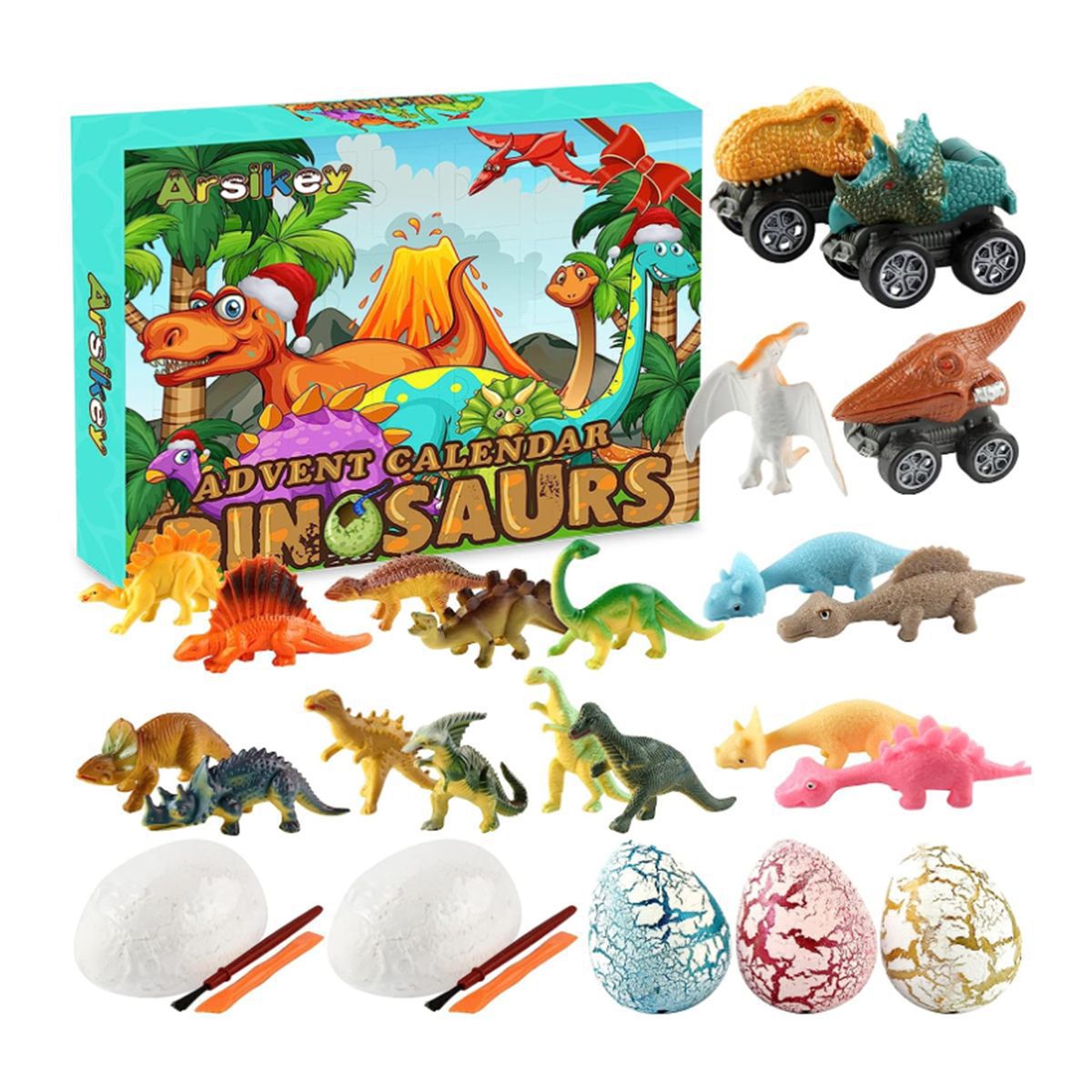 Tarjeta de identificación de dinosaurio transfronteriza caja ciega Tyrannosaurus coche de juguete Triceratops tubo telescópico extrusión CALENDARIO DE cuenta atrás