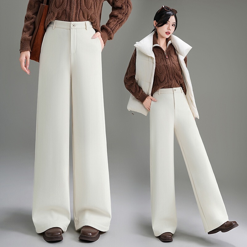 Fleece-Lined Thick Wide-Leg Pants for Women, Autumn and Winter 2025 New Stylish Drapey Straight-Leg Pants for Middle-Aged Moms, Warm and Fashionable