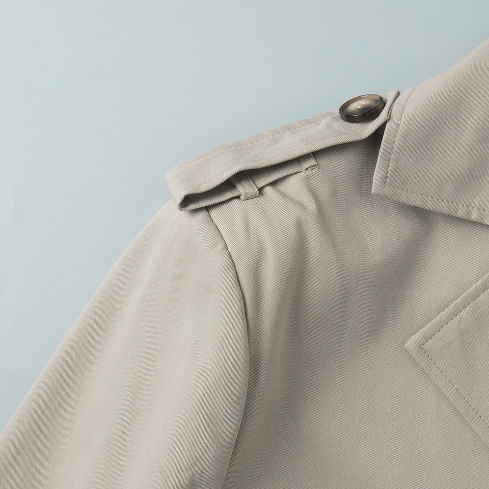 Áo khoác trench coat nữ dáng dài cổ ve, thắt eo phối đai, tay dài — Kaki chi tiết 8