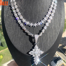 欧美男款满钻十字架吊坠项链菱形网球链嘻哈饰品套装说唱饰品现货