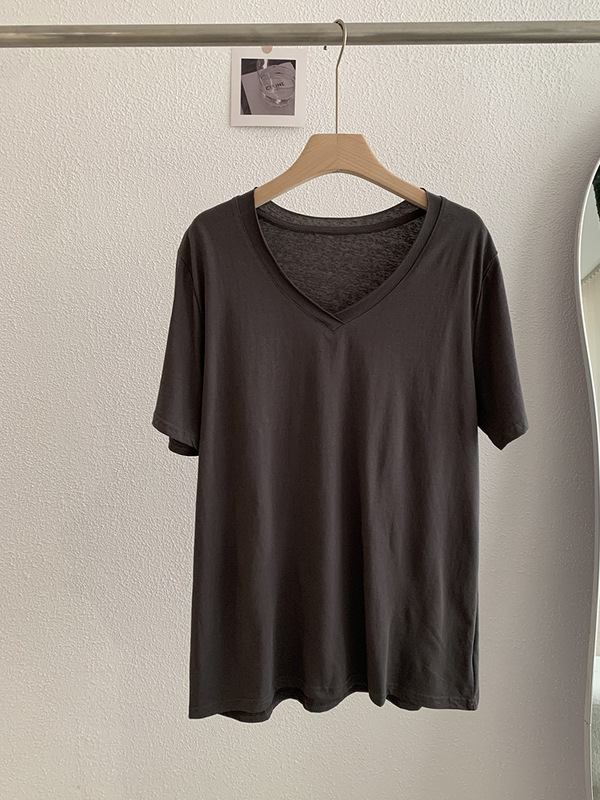 Omalai リラックススノーフレークテクスチャカールVネック半袖ルーズTシャツトップスルーズスリミング無地4103|undefined