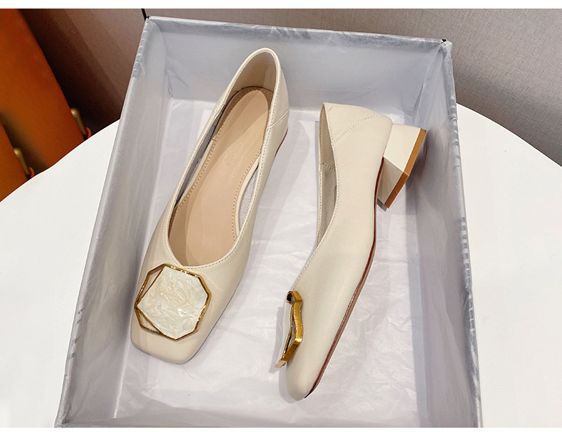 Elegant Women's Leather Dress Shoes Square Toe Thick Low Heel_voghion.com
