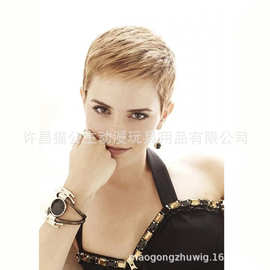 厂家现货批发欧美时尚女帅气亚麻色短发高温丝玫瑰网头套一件代发