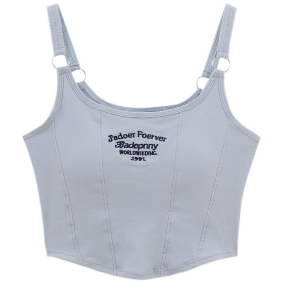 Popular online celebrity letter print camisole beauty back vest one-piece fixed Cup wrapped chest outer wear bottoming short top