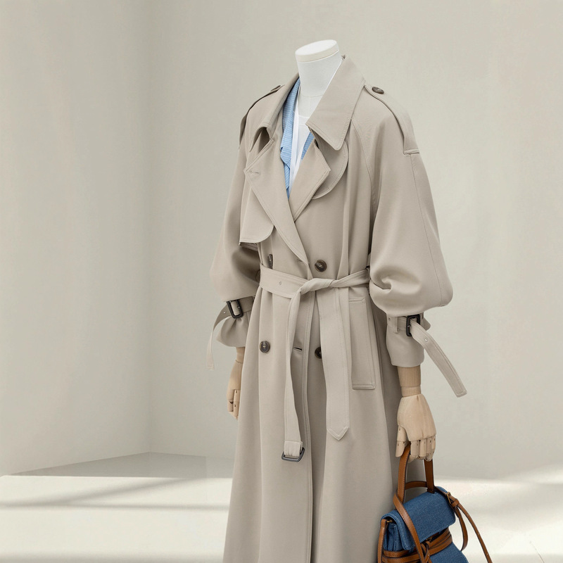 Milky Apricot Trench Coat for Women, Mid-Length, 2025 Autumn and Winter New Style, This Year's Popular British Style High-End Coat