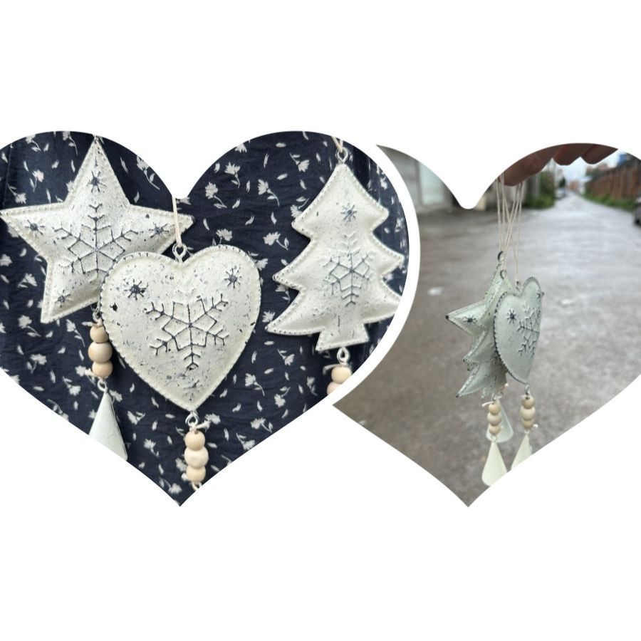 Navidad colgante metal artesanía colgante decoración del hogar vacaciones estrella de cinco puntas amor adornos de madera carillones de viento Decoración