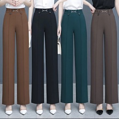 高腰ペンダント感ストレートパンツ気質女性高級ズボン2025春の薄いタイプの中高年ママのワイドパンツ