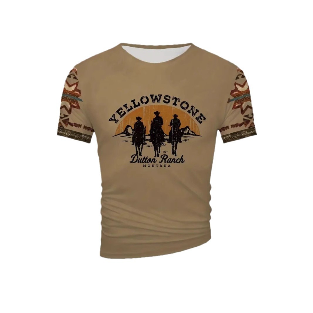 Camiseta de cuello redondo de manga corta transpirable de malla suelta casual para hombre con estampado 3D de camello del desierto retro clásico