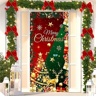 1Pc Classic Red and Green Christmas Door Cover Christmas Cross-Border
