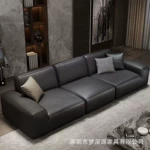 真皮沙发中古风客厅家用黑色头层牛皮半青皮沙发极简2026新款直排