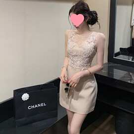 纯欲风蕾丝拼接背心连衣裙女夏季设计感收腰包臀裙子气质显瘦短裙