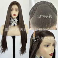 欧美wish棕色长直发假发女中分前蕾丝仿真人cos整顶全头套外贸