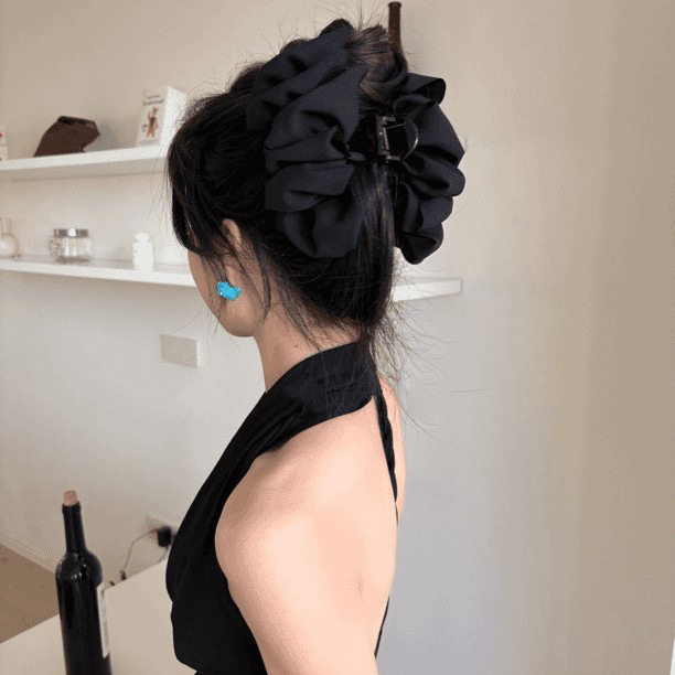 フレンチポルカドットレトロコントラストリボンリボンパールペンダント後頭部シャーククリップヘアピン女性用|undefined