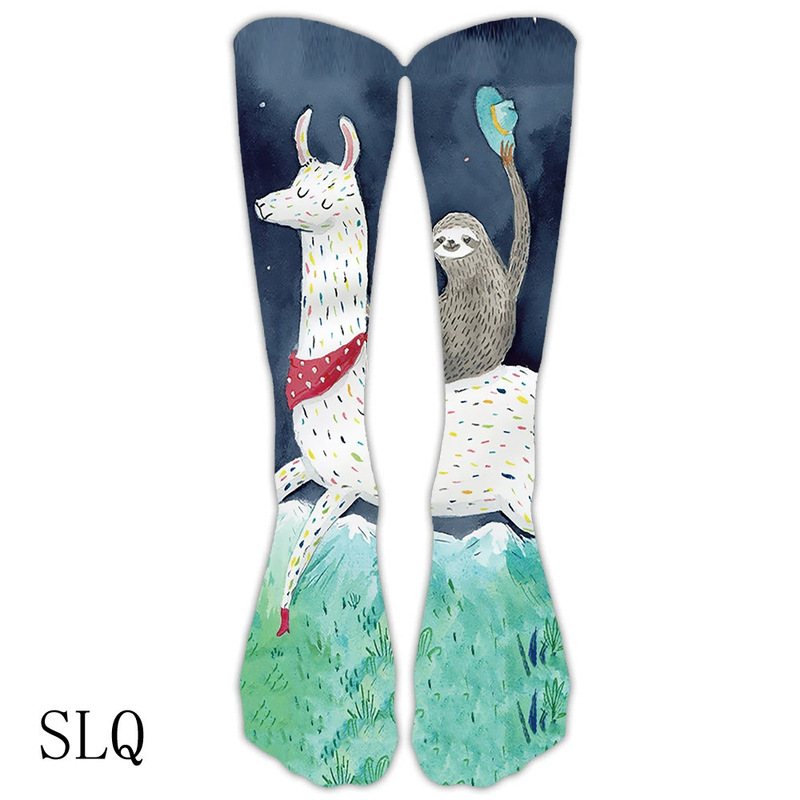 Versatile Sublimation Printed Long Socks, High-Tube Sweat-Absorbent Sloth Christmas Socks, Couple Style, Customizable