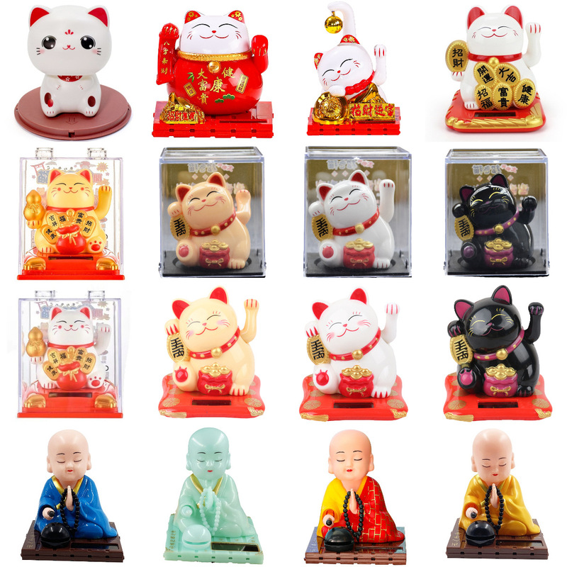 Solar lucky cat light energy Hand Shaking cat automatic hand shaking car decoration decoration cake decoration creative gift