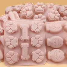 #6连小鱼蜡瓶糖模具硅胶猫爪钵仔糕果冻捏捏乐石膏手工皂制作工具