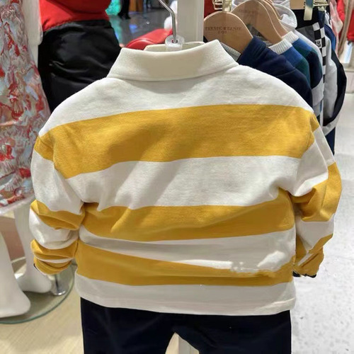 2024 New Spring Bear Kids' Clothing for Boys Loose Striped Long Sleeve POLO Shirt Casual Long Sleeve Top T-Shirt