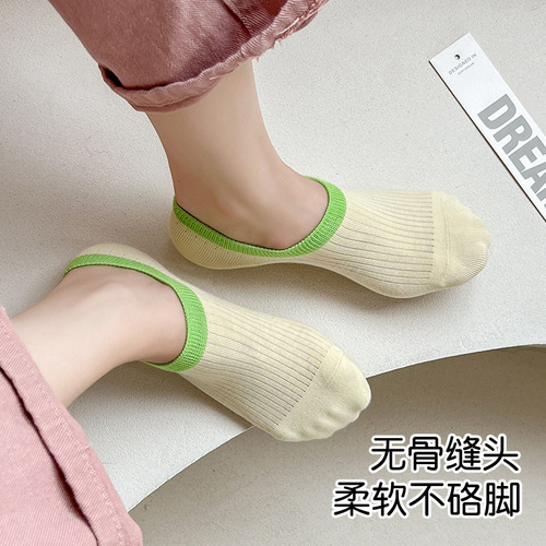 Spring and summer women's socks new style ice cream invisible cotton socks Japanese style color matching socks vertical striped boat socks Zhuji socks