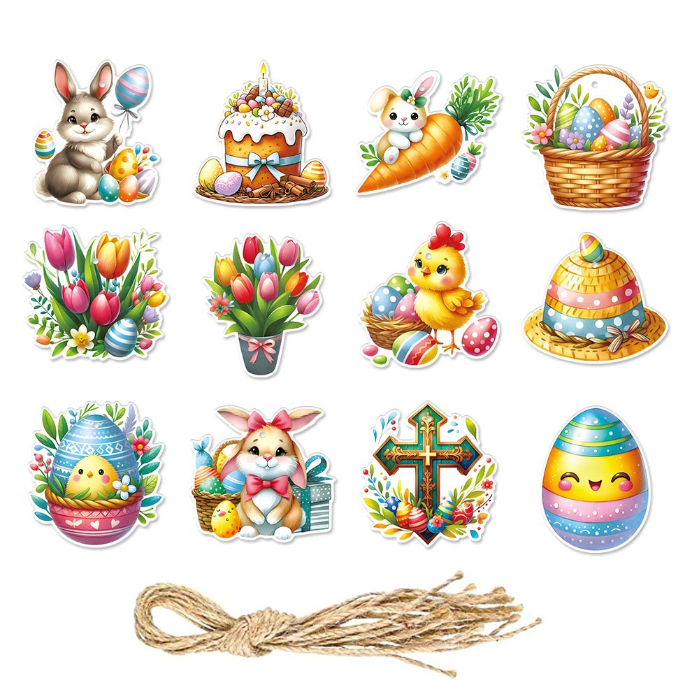 Pascua transfronteriza decoración de fiesta conejo carnaval pollo huevo etiqueta de regalo Pascua pequeña tarjeta de suspensión