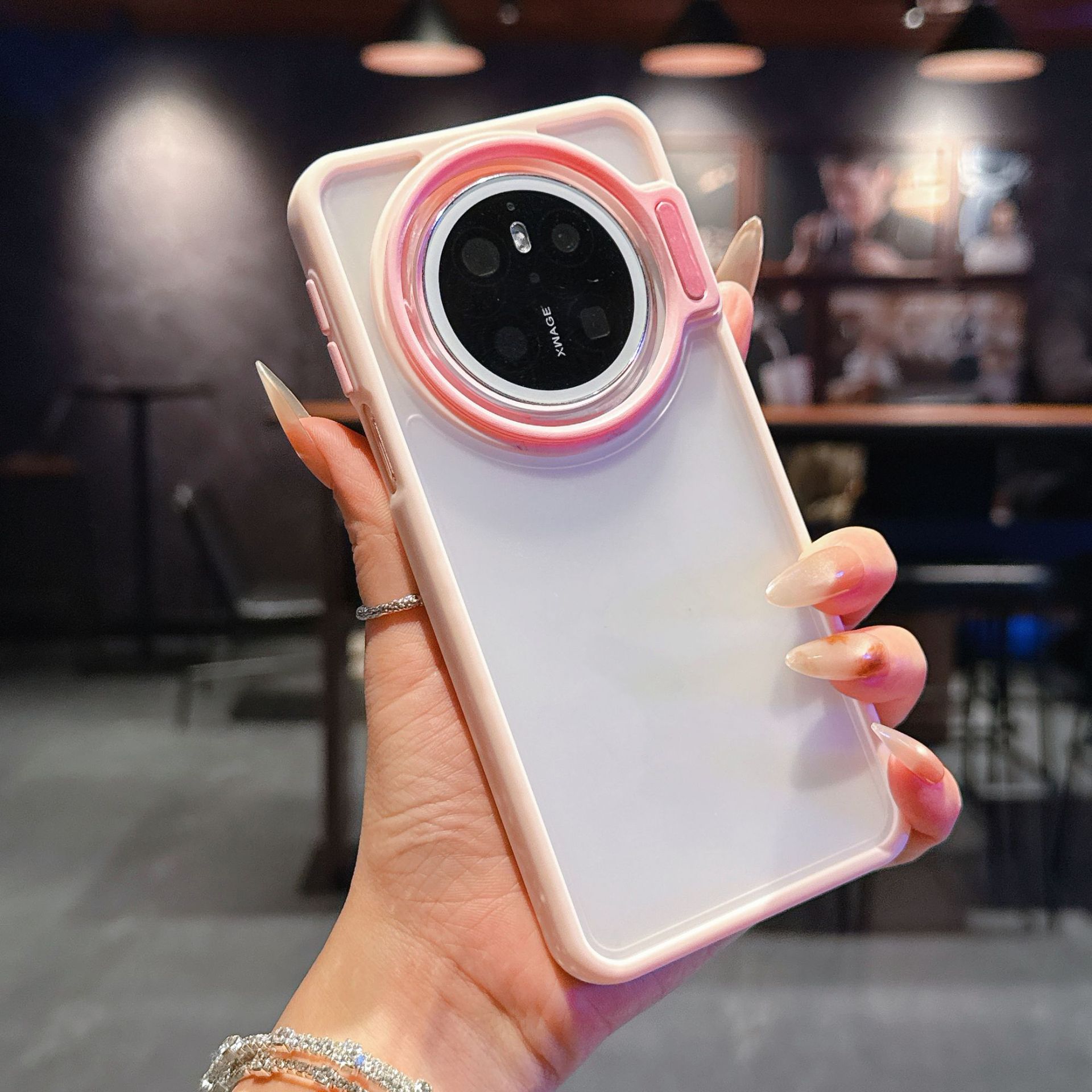 Lens holder [with grooves for glue dripping]—pink