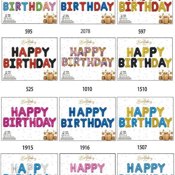 16 pulgadas película de aluminio inglés letras de cumpleaños globo HB feliz cumpleaños set de globo decoración de fiesta de cumpleaños