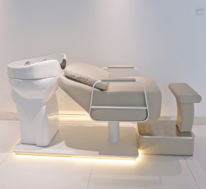 Peluquería semi-acostado cama de champú salón de pelo especial cama de lavado cama de masaje Barbero peluquería cerámica lavabo cama de champú