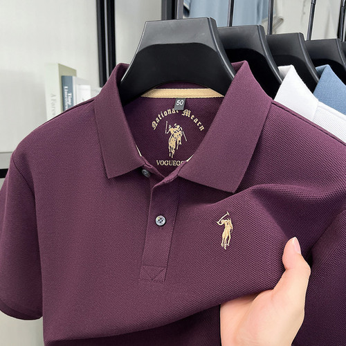 Men's 100% Cotton Short-Sleeve Polo Shirt 2025 Summer New Collar Embroidered Pony Logo Breathable T-Shirt Top