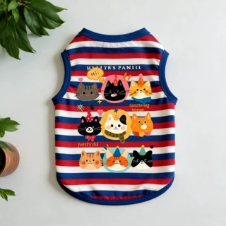 宠物猫咪狗狗衣服条纹复古卡通猫咪背心春夏薄款比熊雪瑞纳小型犬