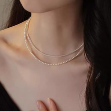 S925纯银施家极细珍珠项链女博主颈链小众感轻奢小米珠锁骨链配饰