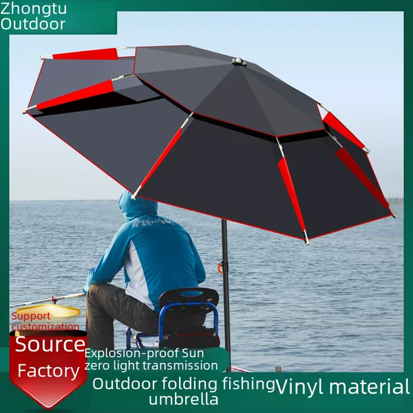 Factory wholesale fishing umbrella large fishing umbrella ground insert thick folding large umbrella black rubber universal rainstorm fishing sunshade