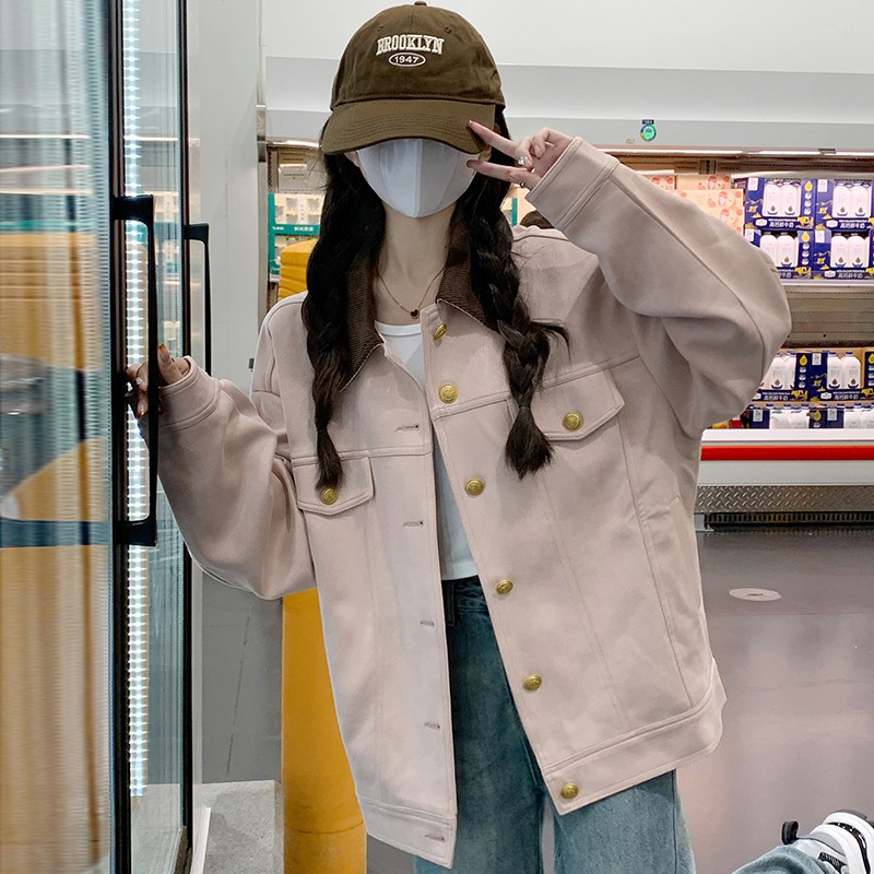 粉色麂皮绒短外套女春秋2025新款韩系学院风甜美减龄休闲夹克开衫|undefined