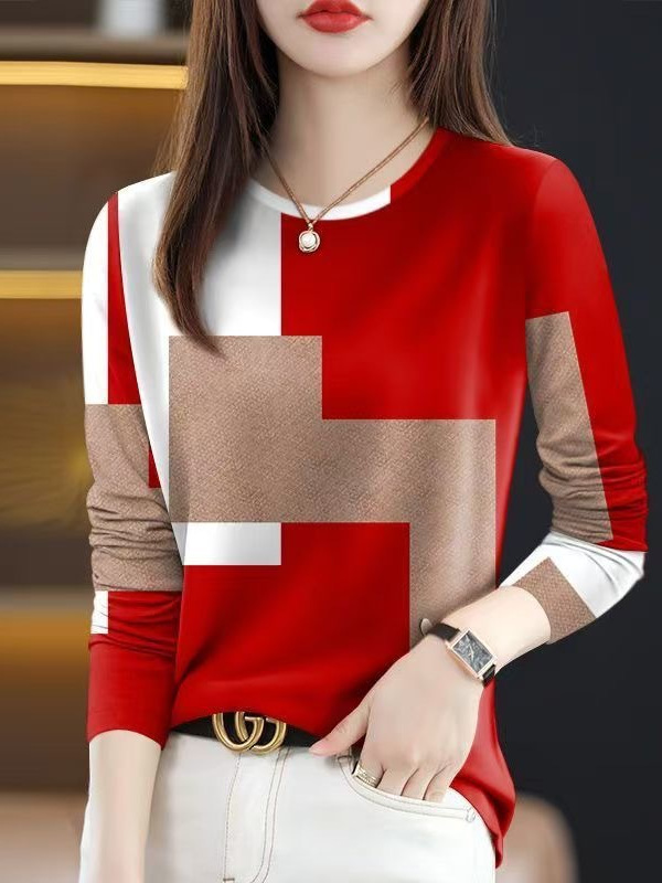 Wholesale 2025 new spring and autumn explosions ladies t-shirt slim belly covering round neck fashion long sleeve a generation of hair