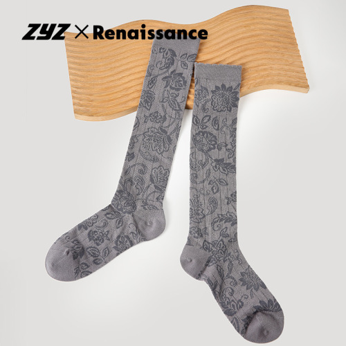 Original Renaissance Women's Socks Spring and Summer Black Floral Teen Style Girls' Classic Trendy Matchable Calf Socks