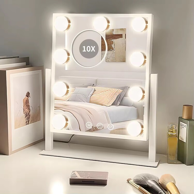 Hollywood Led Makeup Mirror with 15 Light Bulbs, Simple Metal Desktop Vanity Mirror, Beauty Bathroom Mirror