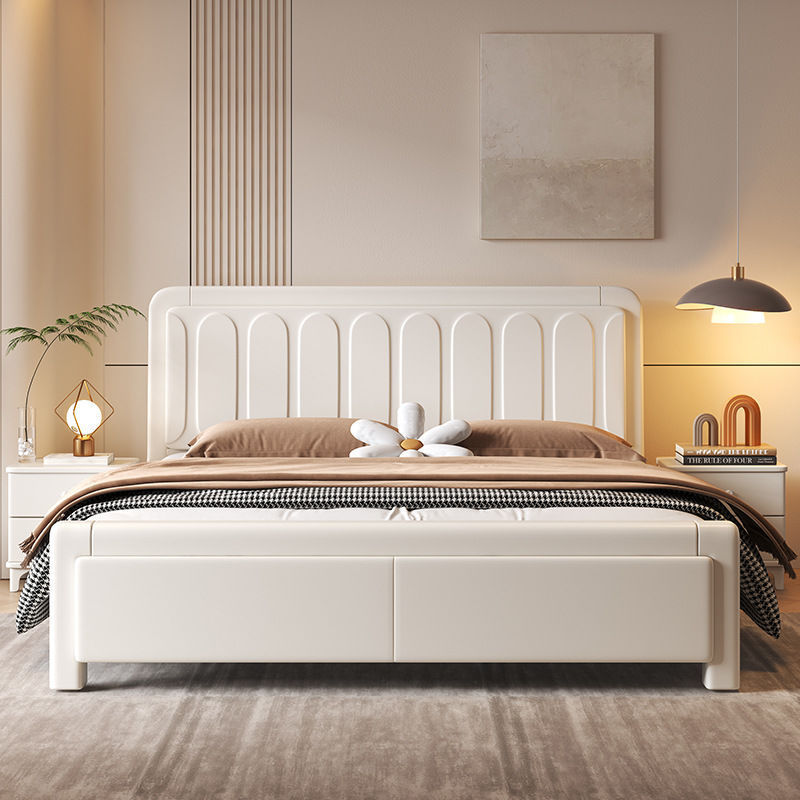 White Solid Wood Bed 1.5m Single Modern Simple Cream Style Double Bed 1.8m Light Luxury Bedroom Storage Large Bed