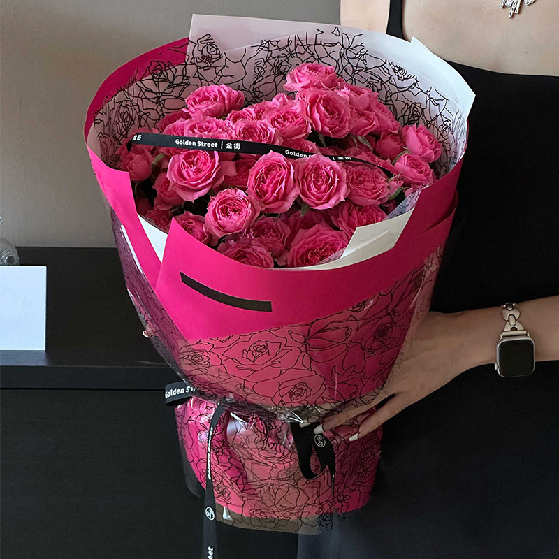 Fiesta de flores al por mayor día de San Valentín ramo de flores papel de embalaje rosa transparente papel de embalaje florista papel de embalaje floral