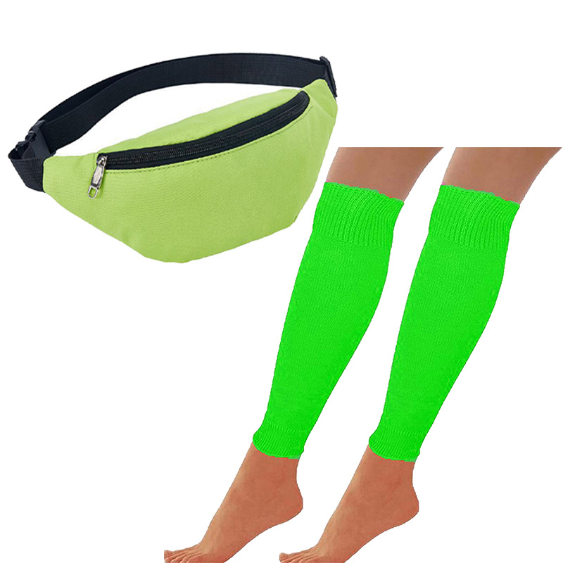 Venta caliente fluorescente verde moda cabeza protección muñeca rodilla protección cintura bolsa deportes estilo cuatro piezas conjunto