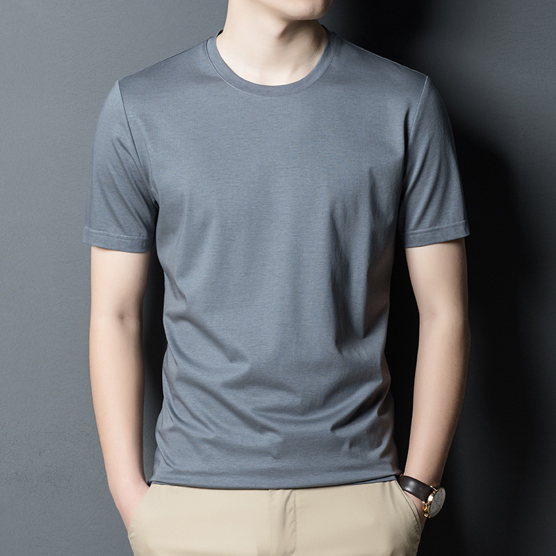 Camiseta de manga corta mercerizada para hombre camisa base color sólido ropa de todo fósforo suelta camiseta de media manga de algodón mercerizado camiseta de verano para hombre