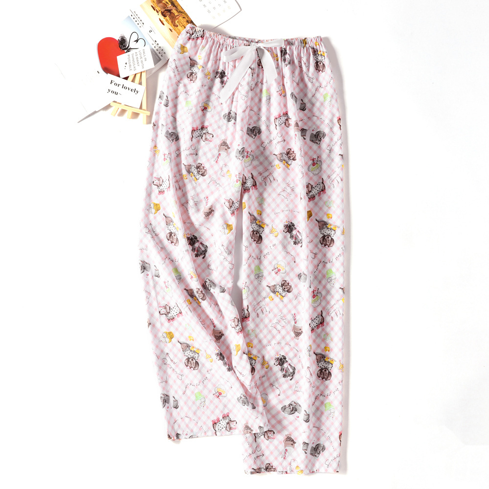 Pantalones de pijama de verano Source 45 de algodón y seda, pantalones anchos de nueve puntos para mujer, finos, talla grande, pantalones holgados para aire acondicionado, pantalones de playa