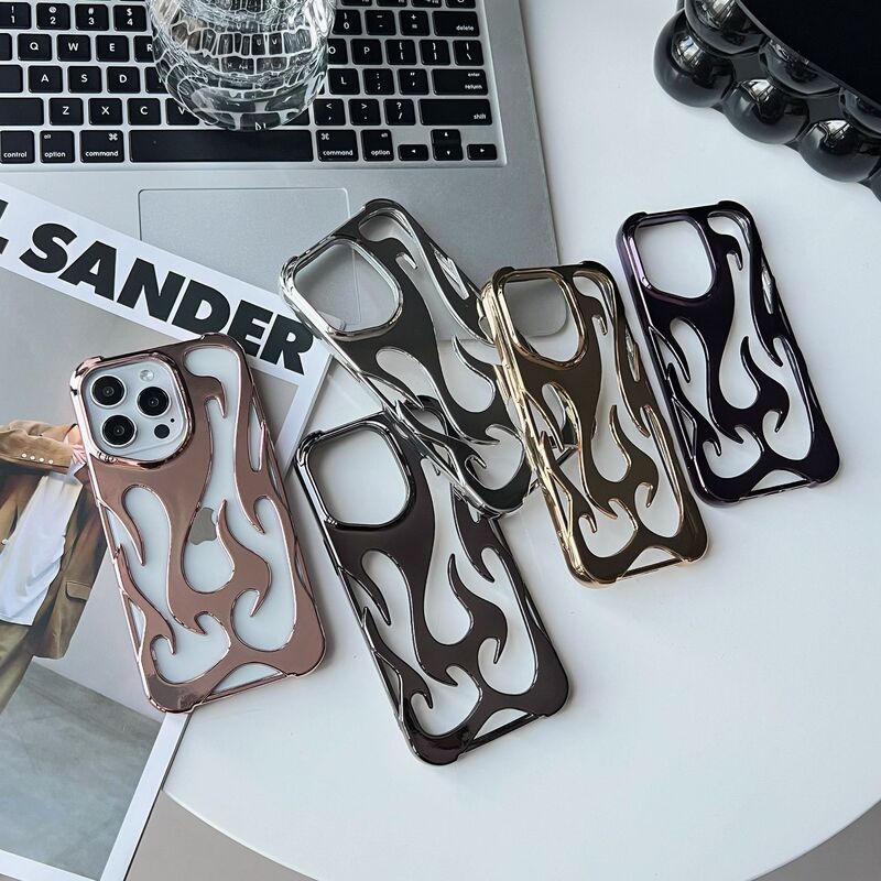 Hollow Flame Pattern S25 Electroplated Glossy Iphone16 Apple 17 Suitable for 13/14Promax Mobile Phone Case Anti-Fall