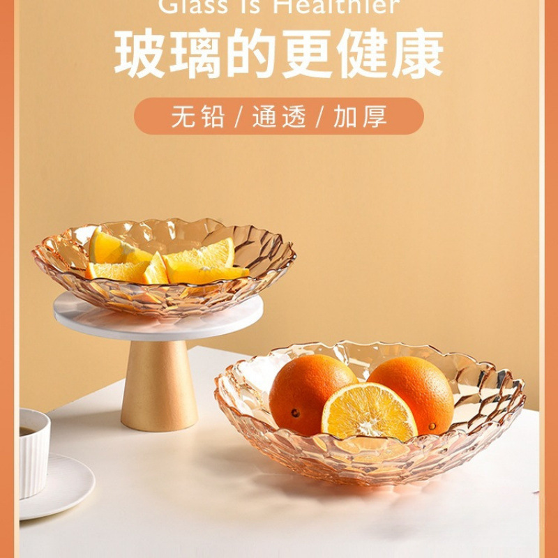 Plato de frutas de lujo ligero plato de frutas de vidrio creativo mesa de té de sala de estar doméstica moderna plato de frutas secas semillas de melón dulces platos de bocadillos