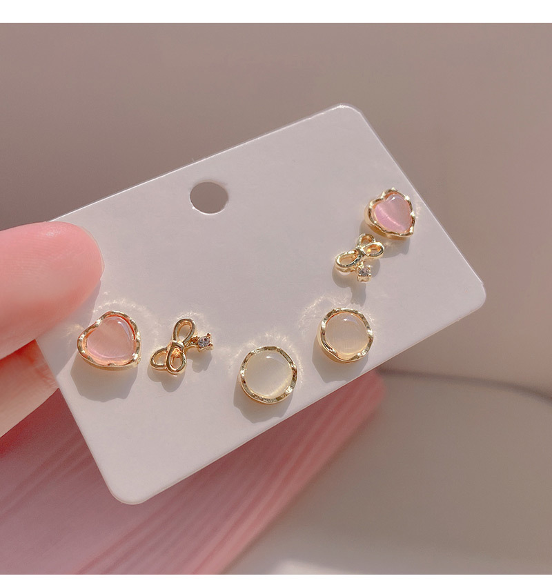 3 Pairs Sweet Round Heart Shape Butterfly Copper Plating Inlay Opal Ear Studs display picture 3