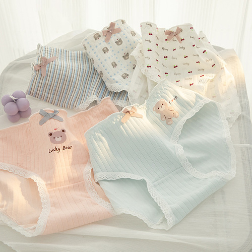 Japanese cute bear soft cute cartoon girl underwear pure cotton crotch mid-waist bag hip ladies underwear student briefs